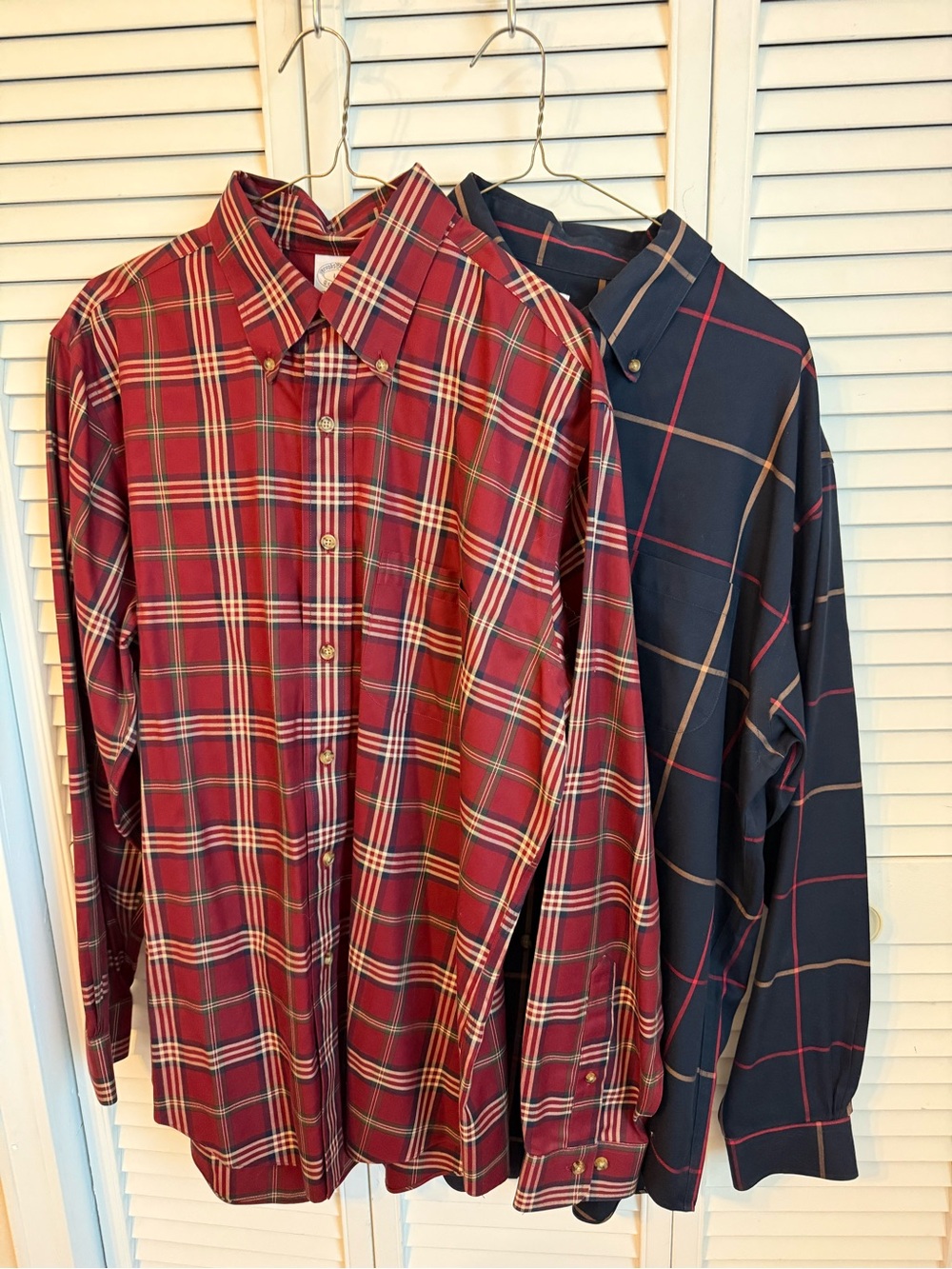 Lot Of 2 Brooks Brothers Non Iron Button Down Shirts Red Plaid Windowpane Office